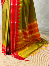 Olive Green and Red Semi banarasi silksaree -PFAZ12D