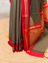 Black and Red chanderi cotton silk saree -PFAZ18B