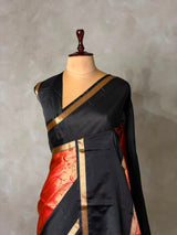 Orange and black tissue brocade banarasi silksaree -PFAZ16A