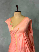 Peach Chanderi silk cotton Jamdani woven saree- PBRJ26