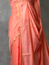 Peach Chanderi silk cotton Jamdani woven saree- PBRJ26