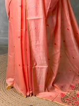 Peach Chanderi silk cotton Jamdani woven saree- PBRJ26
