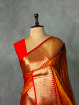 Mustard Yellow and Red silk saree -PFAZ19