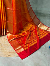 Mustard Yellow and Red silk saree -PFAZ19