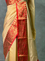 Sandal and Red banarasi silk saree -AISH20B