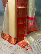 Sandal and Red banarasi silk saree -AISH20B