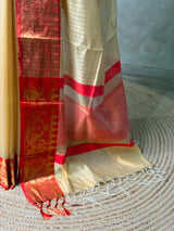 Sandal and Red banarasi silk saree -AISH20B