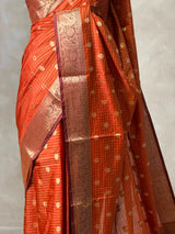 Rust orange banarasi silk saree -PASILK1