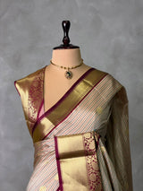 Sandal and maroon banarasi silk saree -PFAZ21
