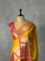 Yellow and Red Tissue banarasi silk saree -PASILK3A