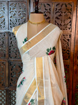 Off white soft semi linen saree -PONAM26N1