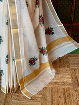 Off white soft semi linen saree -PONAM26N1