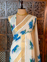 Off white soft semi linen saree -PONAM26N5
