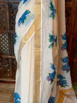 Off white soft semi linen saree -PONAM26N5
