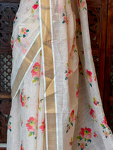 Off white soft semi linen saree -PONAM26N2