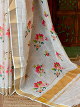 Off white soft semi linen saree -PONAM26N2