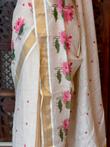 Off white soft semi linen saree -PONAM26N6