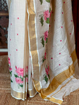 Off white soft semi linen saree -PONAM26N6