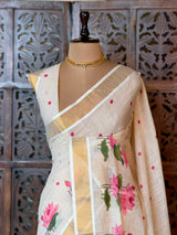 Off white soft semi linen saree -PONAM26N6