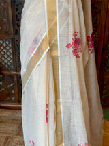 Off white soft semi linen saree -PONAM26N3