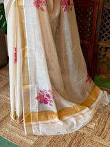 Off white soft semi linen saree -PONAM26N3