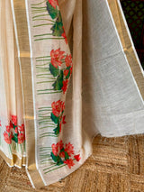 Off white soft semi linen saree -PONAM26N4