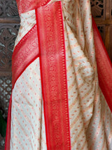 Sandal and Red khadial tissue Banarasi silk saree - RAZ5B