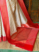 Sandal and Red khadial tissue Banarasi silk saree - RAZ5B