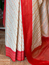 Sandal and Red khadial tissue Banarasi silk saree - RAZ5B