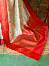 Sandal and Red khadial tissue Banarasi silk saree - RAZ5C
