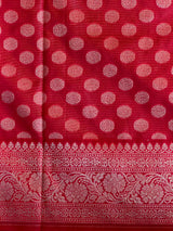 Sandal and Red khadial tissue Banarasi silk saree - RAZ5C