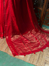 Red viscose Crepe saree - PBRVT1D