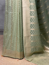 Pastal Green Banarasi Gerogette saree - PBRHS1B