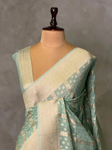 Aqua blue Banarasi Gerogette saree - PBRHS1G