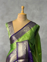 Parrot Green and Blue Tissue banarasi silk saree -PASILK6C