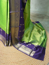Parrot Green and Blue Tissue banarasi silk saree -PASILK6C