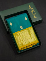 Peacock blue and Olive Green Pure Vintage Kanchipuram Silk saree - PPUREN3