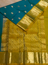 Peacock blue and Olive Green Pure Vintage Kanchipuram Silk saree - PPUREN3