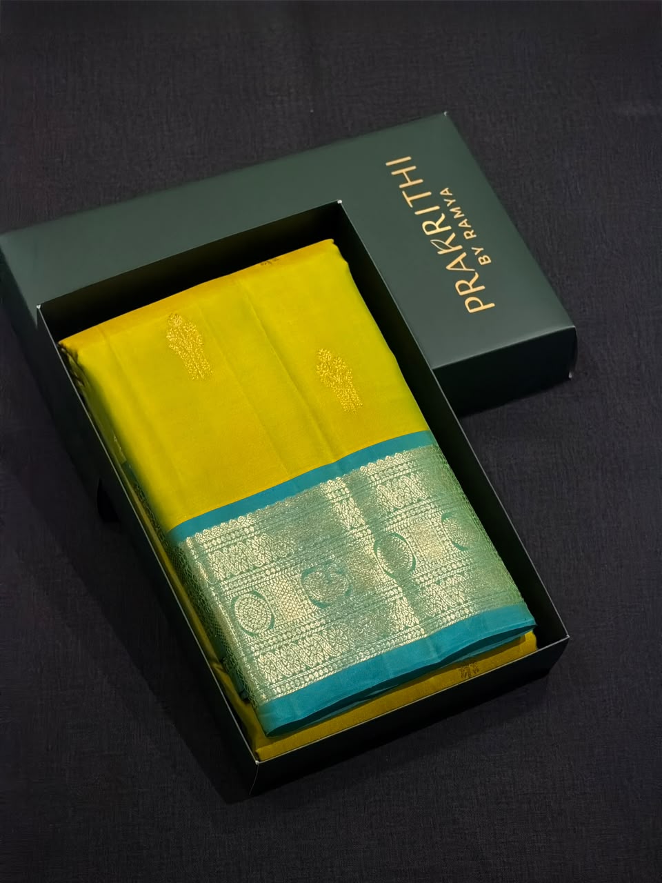 Lime Green and Aqua blue Vintage Kanchipuram Silk saree - PPUREN5