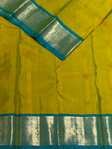 Lime Green and Aqua blue Vintage Kanchipuram Silk saree - PPUREN5