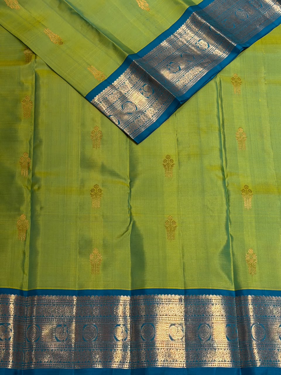 Green and Blue Pure Vintage Kanchipuram Silk saree - PPUREN6