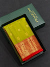 Olive green and maroon Pure Vintage Kanchipuram Silk saree - PPUREN7