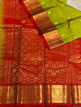 Olive green and maroon Pure Vintage Kanchipuram Silk saree - PPUREN7