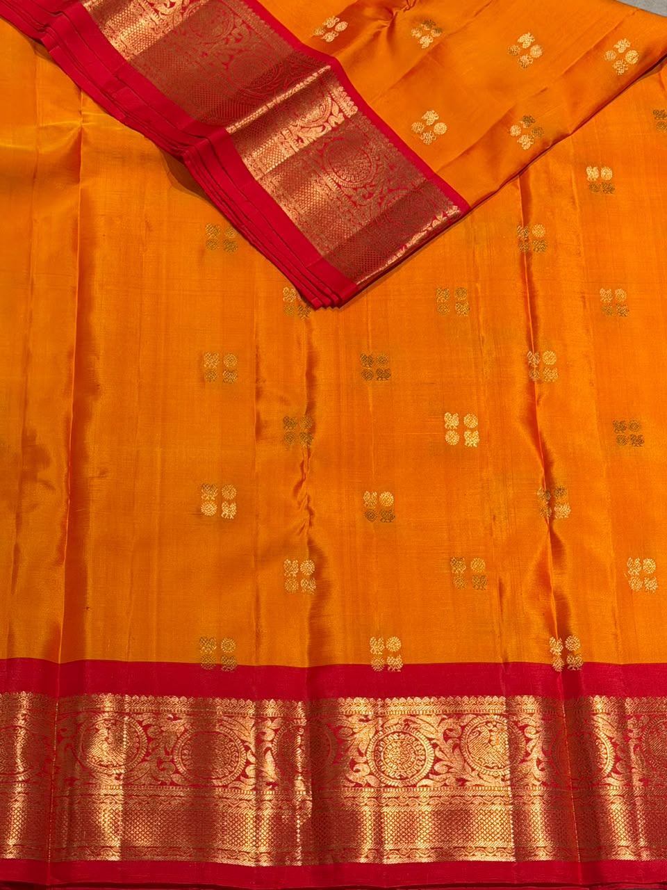 Yellow and Red Pure Vintage Kanchipuram Silk saree - PPUREN8