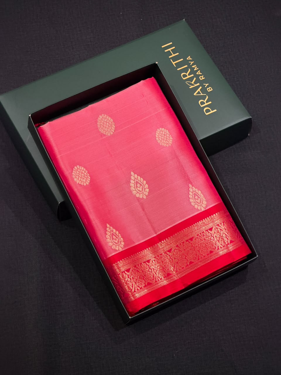 Pink and Red Pure Kanchipuram Silk saree - PPUREN17