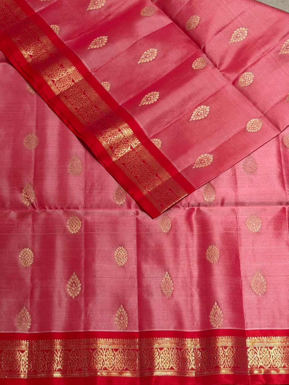 Pink and Red Pure Kanchipuram Silk saree - PPUREN17