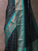 Bottle Green and Aqua blue Silk saree - PBRZU1A