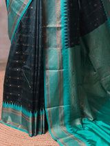 Bottle Green and Aqua blue Silk saree - PBRZU1A