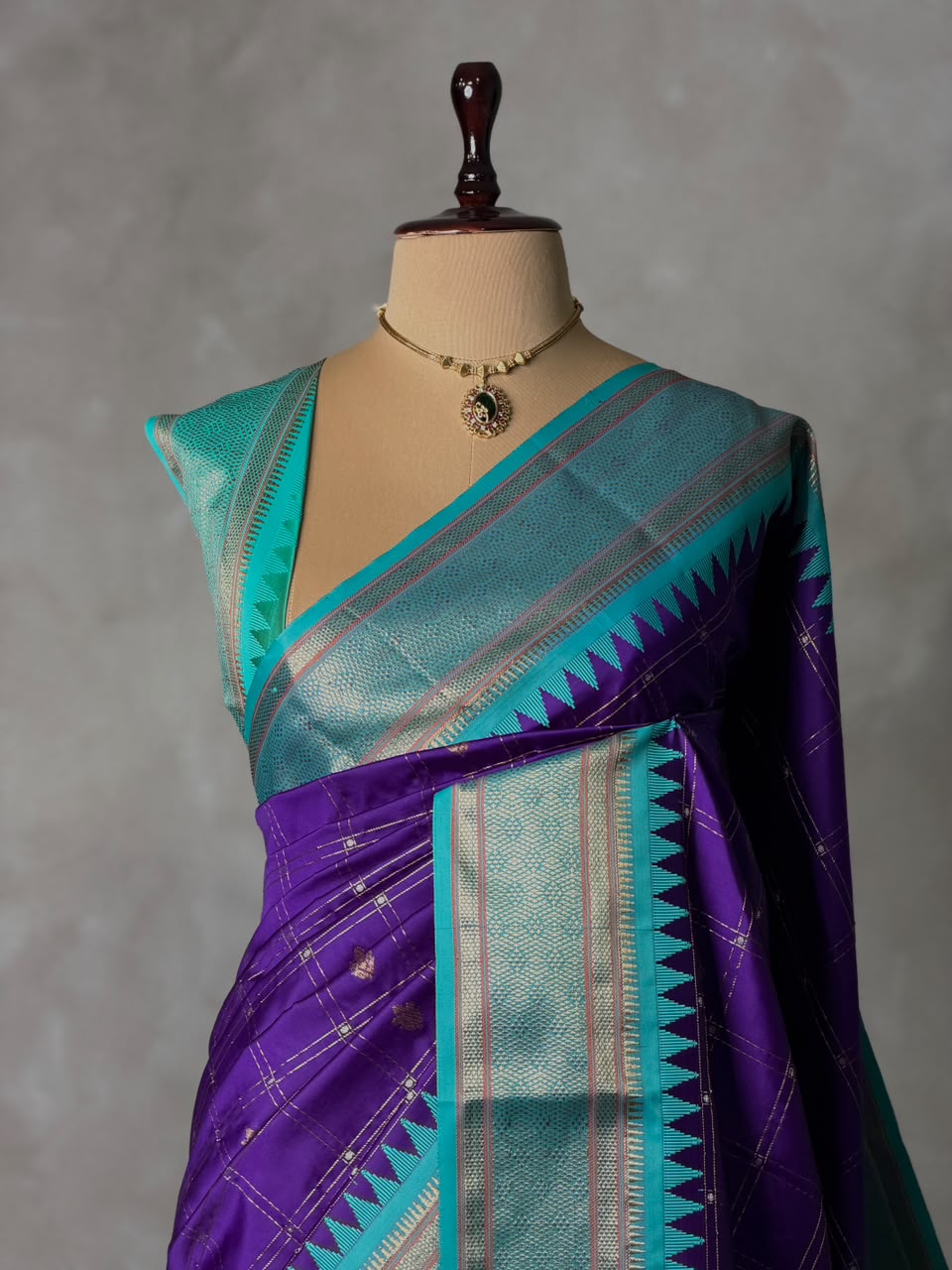 Violet and Aqua blue Silk saree - PBRZU1B