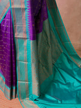 Violet and Aqua blue Silk saree - PBRZU1B
